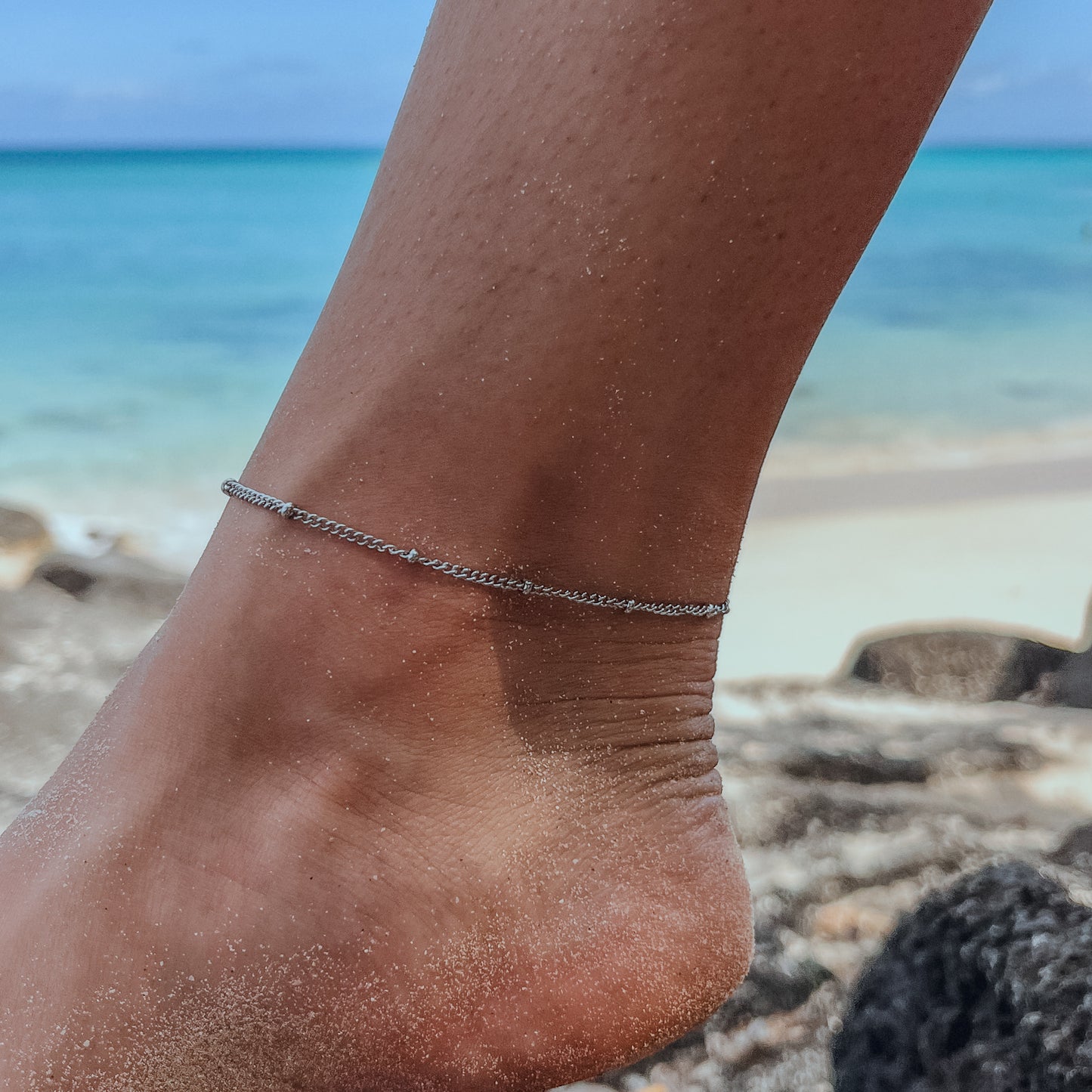 Silver beaded anklet