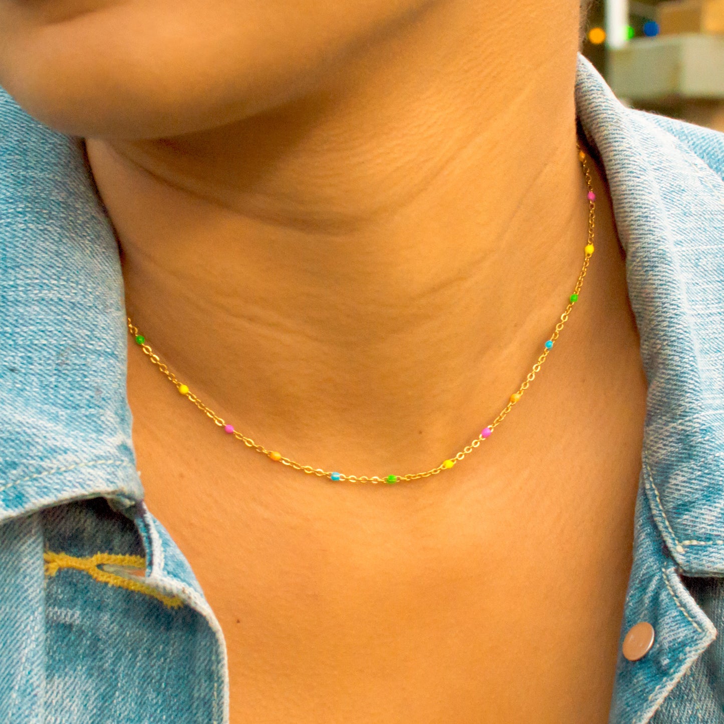 Multicolor beaded golden necklace