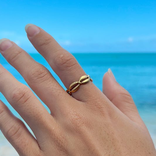 Cowrie shell golden ring