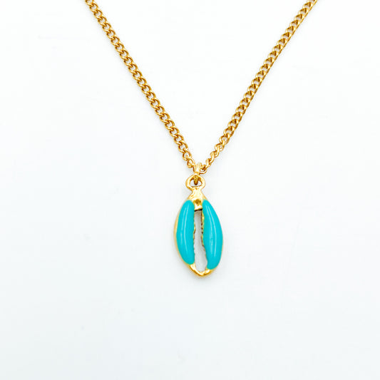 Turquoise cowrie golden necklace