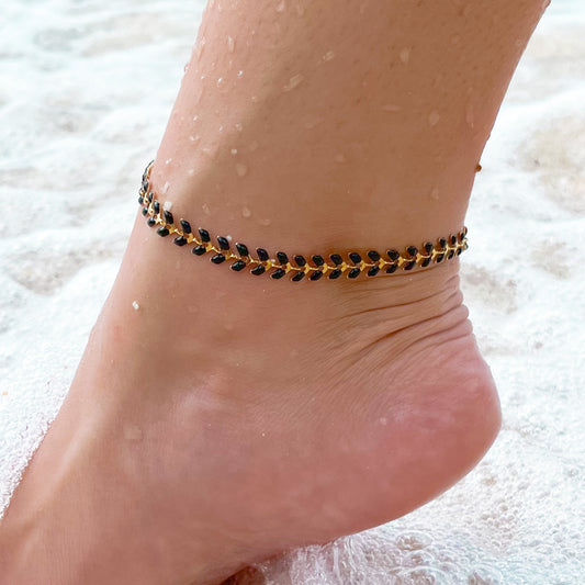 Black fishbone golden anklet