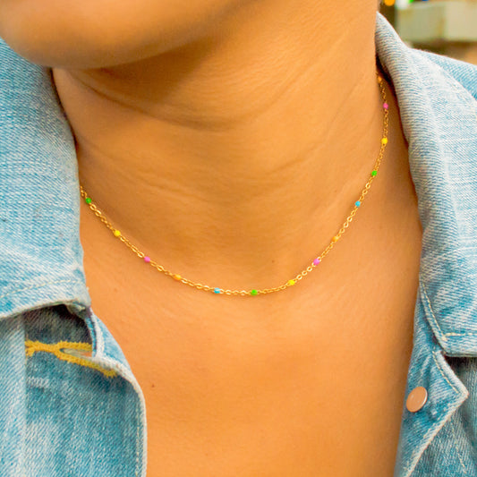 Multicolor beaded golden necklace