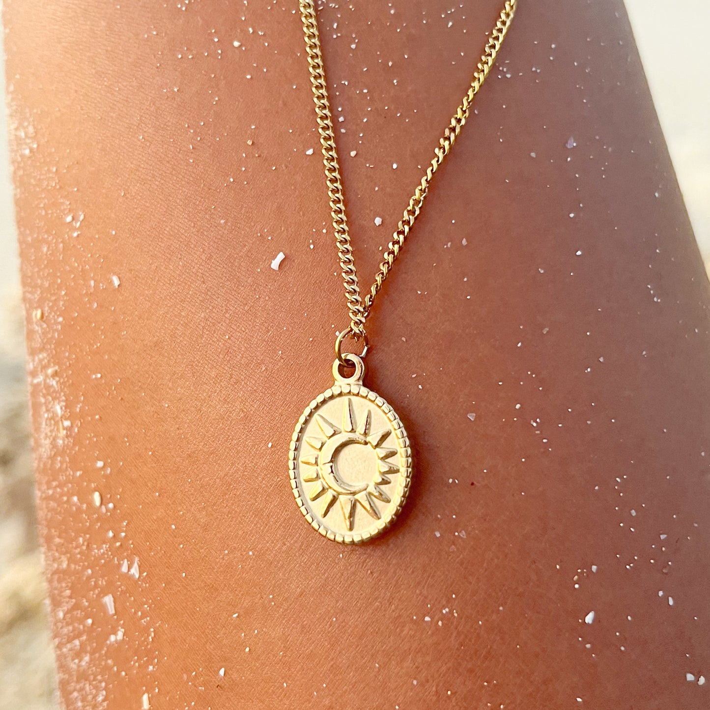 Moon and sun golden necklace