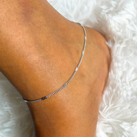 Thin figaro silver anklet