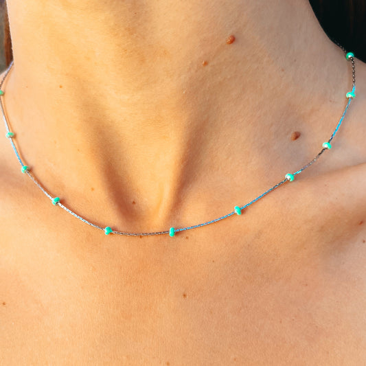 Silver turquoise bead necklace