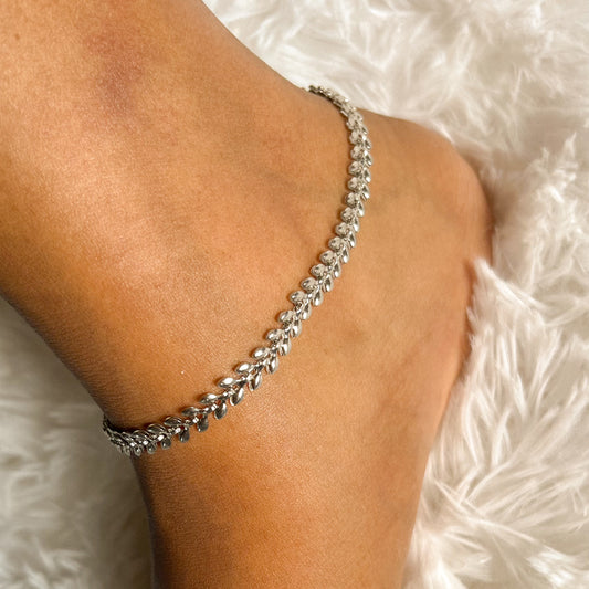 Silver fishbone anklet