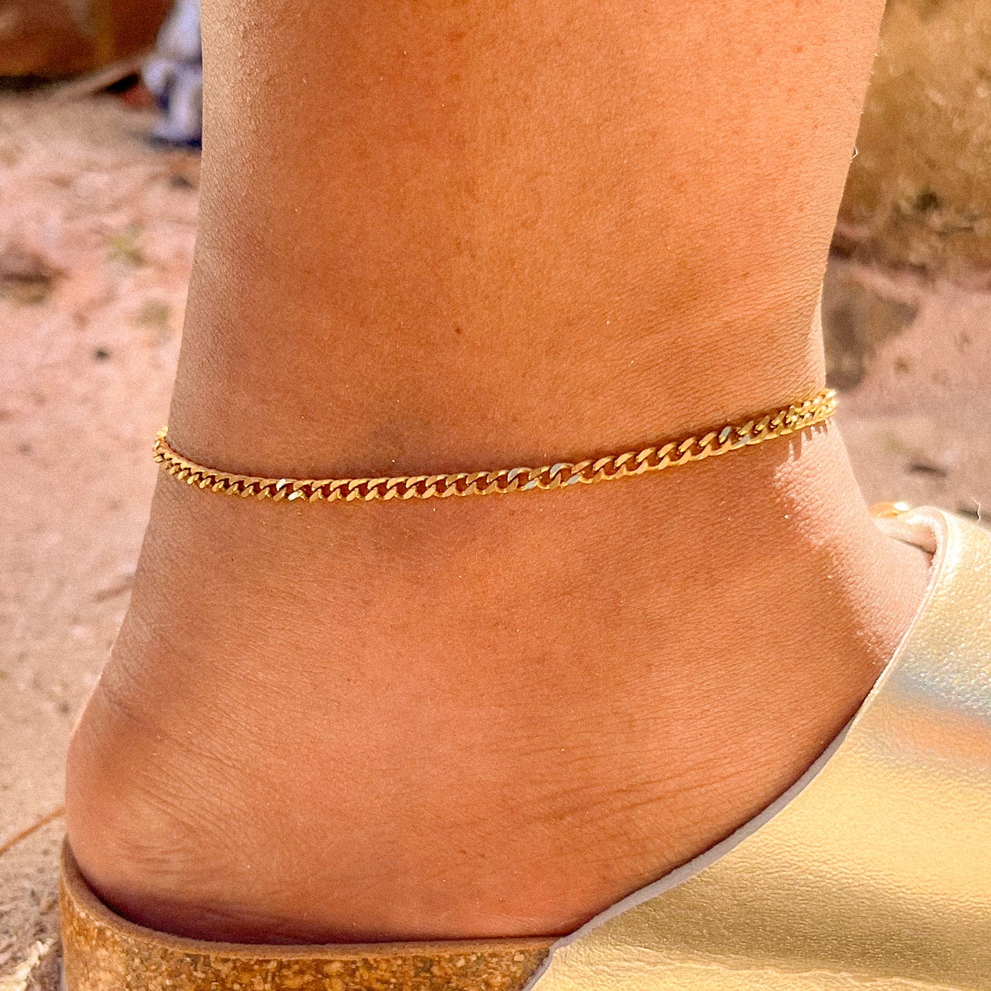 Golden curb chain anklet